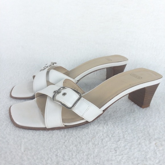 Coach Magdalene‎ White Leather Cross Strap Buckle Slide Sandals Womens 6 Italy - Picture 2 of 12